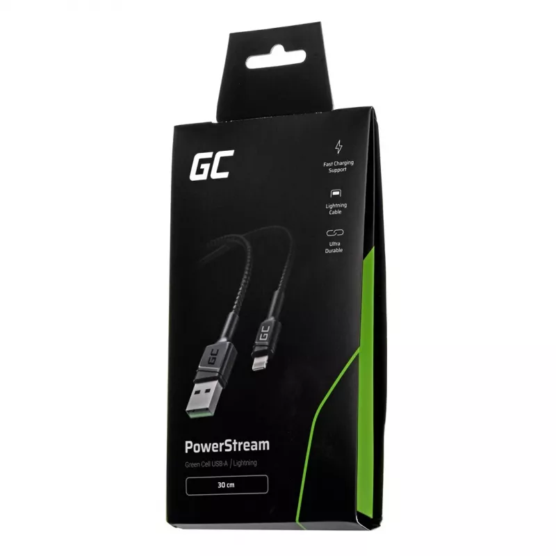 Green Cell KABGC24 lightning kabelis 0.3 m Melns
