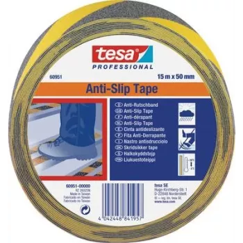 Neslīdošā lente Tesa 60951 melna/dzeltena 15 m x 50 mm, augstas redzamības drošības saķeres lente