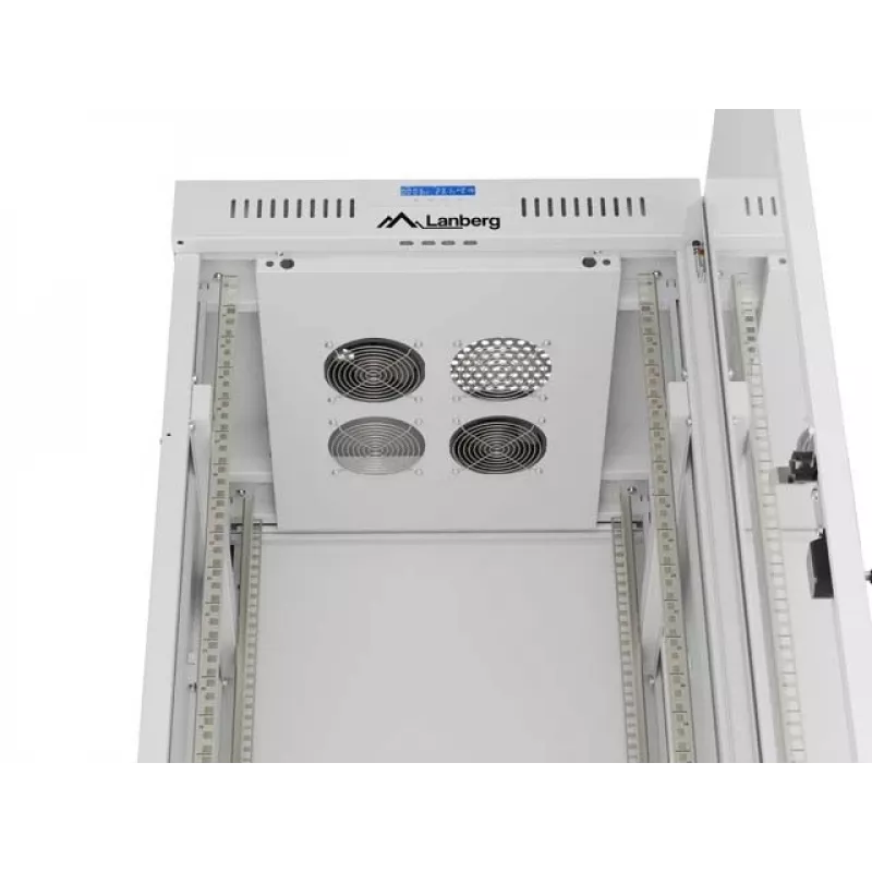 LANBERG 19 collu 32U stāvošs statīva skapis 600×600 mm pelēks ar perforētām durvīm un LCD (plakanais iepakojums)
