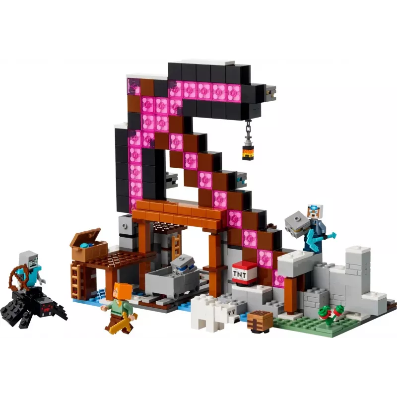 Konstruktors LEGO Minecraft The Pickaxe Mine komplekts 21277 — 530 gab., 3 minifigūras, vecumam 8+