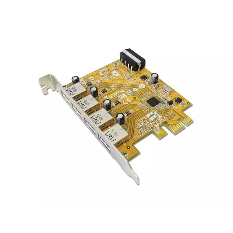 Iekšējā USB 3.2 Gen 1 (5 Gbit/s) PCIe saskarnes kartes adapteris — Sunix USB4300N, 78×121×18 mm
