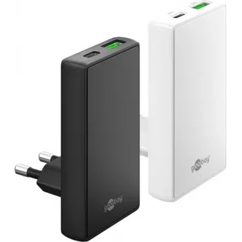 Goobay USB-C PD GaN Dual-Fast lādētājs 90° plakans 45 W balts - 1x savienotājs (75720)