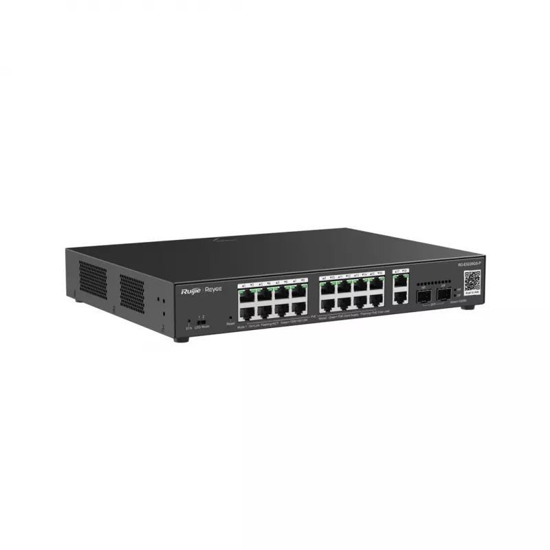 Pārvaldāms L2 Gigabit PoE slēdzis Ruijie RG-ES220GS-P — 18× Gigabit (10/100/1000), IEEE 802.3af/at, 40 Gbit/s, melns