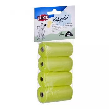 Suņu ekskrementu maisiņi Trixie Lemon Scented M — 20 gab. rullī, 4 ruļļi (80 maisiņi), dzeltens plastmasa