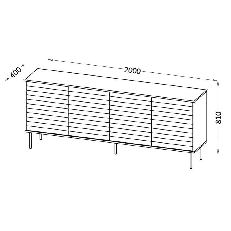Kumode cama meble Cama 4D CORTINA — 2000×400×810 mm, melna, skaidu plātne