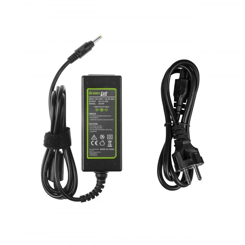 Strāvas adapteris zaļa Cell AD76P 45W Lenovo klēpjdatoriem, 20V 2.25A, maiņstrāvas-līdzstrāvas, 100–240 V ieeja, melns