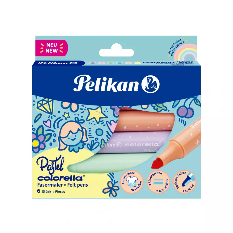 Pelikan Colorella pasteļu, 6 krāsas, Daudzkrāsains, pastelis, Apaļš uzgalis, 1 mm, 3 mm, Daudzkrāsains
