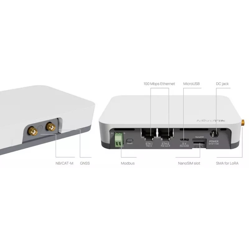 Tīkla vārteja/kontrolieris MikroTik KNOT LR8G — vienjoslas 2,4 GHz, 100 Mbit/s Ethernet, QCA9531 650 MHz, RS-485, NanoSIM