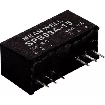 strāvas adapteris Mean Well SPB09C-15 — ieeja 36–75 V, izeja 15 V, 9 W, RoHS, 24 mm dziļums