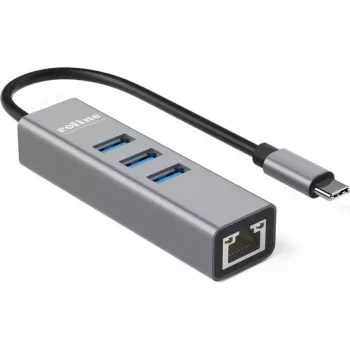 ROLINE USB Type C - Gigabit Ethernet Converter+ Hub 3x - Digitāls/Dati (12.02.1127)
