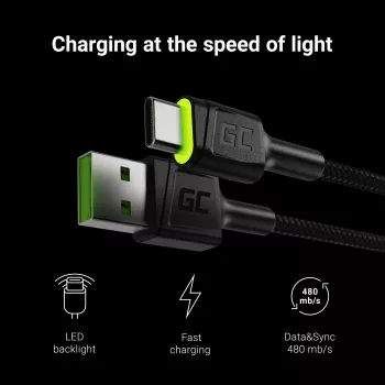 zaļa Cell KABGC06 USB kabelis 1,2 m USB A USB C Melns