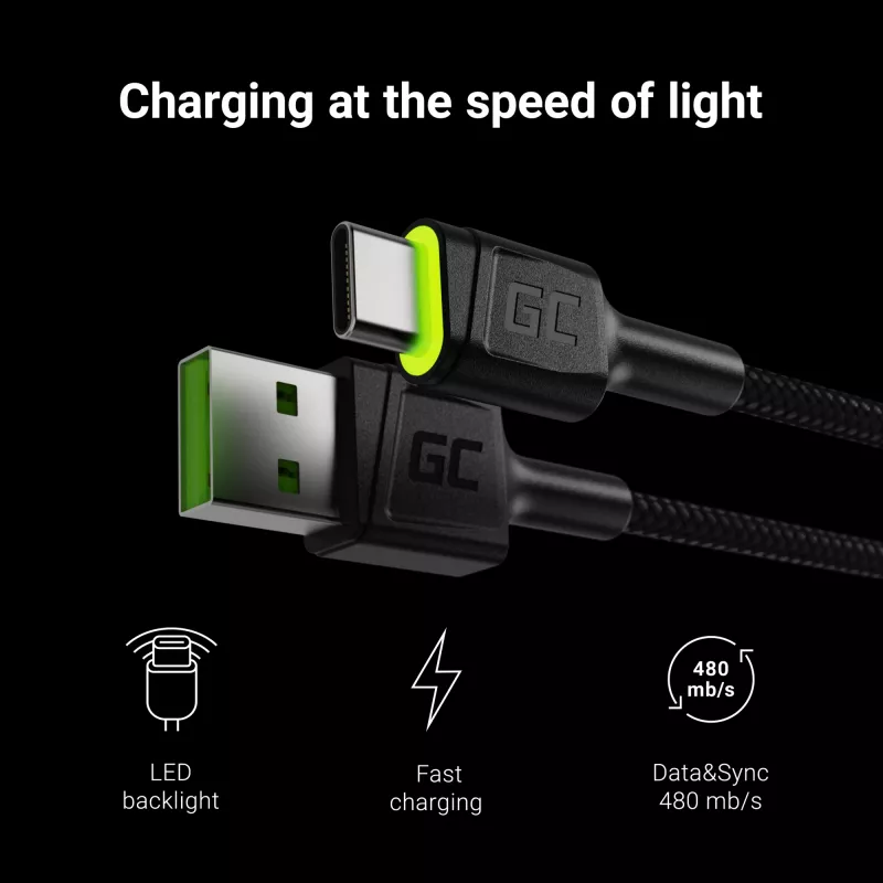 zaļa Cell KABGC06 USB kabelis 1,2 m USB A USB C Melns