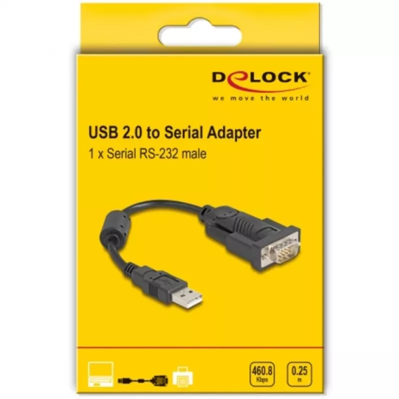DeLOCK Adapteris USB 2.0 Type-A uz seriālo RS-232 D-Sub 9 kontaktu vīrišķais 0,25 m