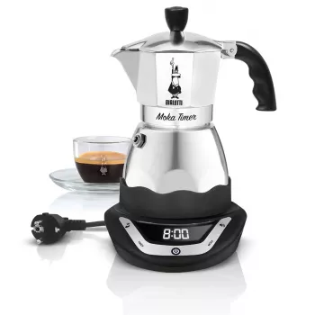 Elektriskais moka katliņš BIALETTI 3 tasītēm Moka Timer, programmējams LED displejs, alumīnija korpuss, kannas rezervuārs