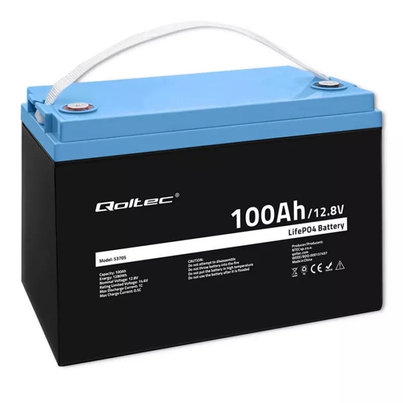 Qoltec 53705 litija dzelzs fosfāta akumulators 100 Ah 12.8 V