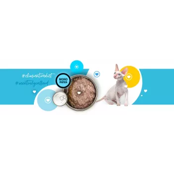 Mitrā kaķu barība 3coty Duck 180 g — pilnvērtīga bezgraudu konservēta mitrā barība pieaugušiem kaķiem, olbaltumvielas 15%, tauki 10%, mitrums 72,8%