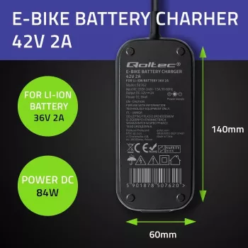 Lādētājs QOLTEC elektriskajam velosipēdam Bosch 50762 36V/42V 2A