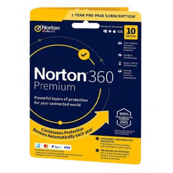 Norton 360 Premium | 10 ierīces | 1 gads | 75 Gb mākoņkrātuve | ES | BEZ ABONEMENTA |