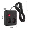 Strāvas sadalītājs MACLEAN MCE388 B — 2 maiņstrāvas rozetes, 3×USB A, 110–120V 50/60Hz, 2500W, 3 m kabelis, melns