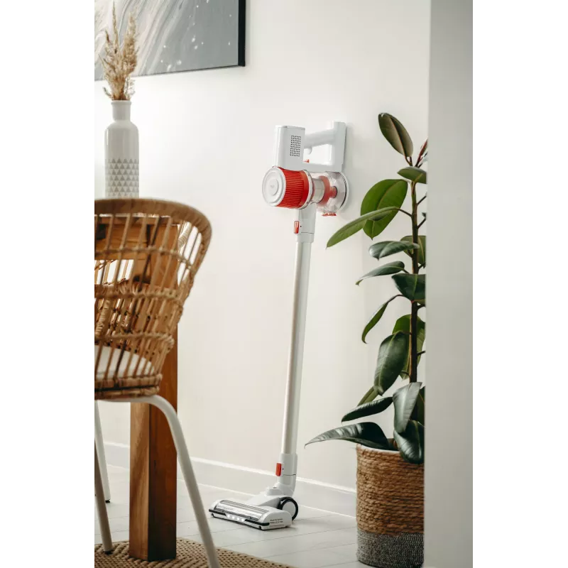 Bezvadu putekļsūcējs Adler AD 7051 — 300 W maks., 22,2 V baterija, 0,6 L bezmaisa, nerūsējošā tērauda caurule, EPA F8, LED gaisma, balts/sarkans