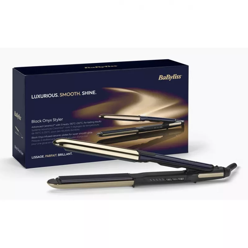 Matu taisnošanas gludeklis BABYLISS ST484E — Keramikas plāksnes, Warm tehnoloģija, 230V, 3,3m vads, Melns/Zelts