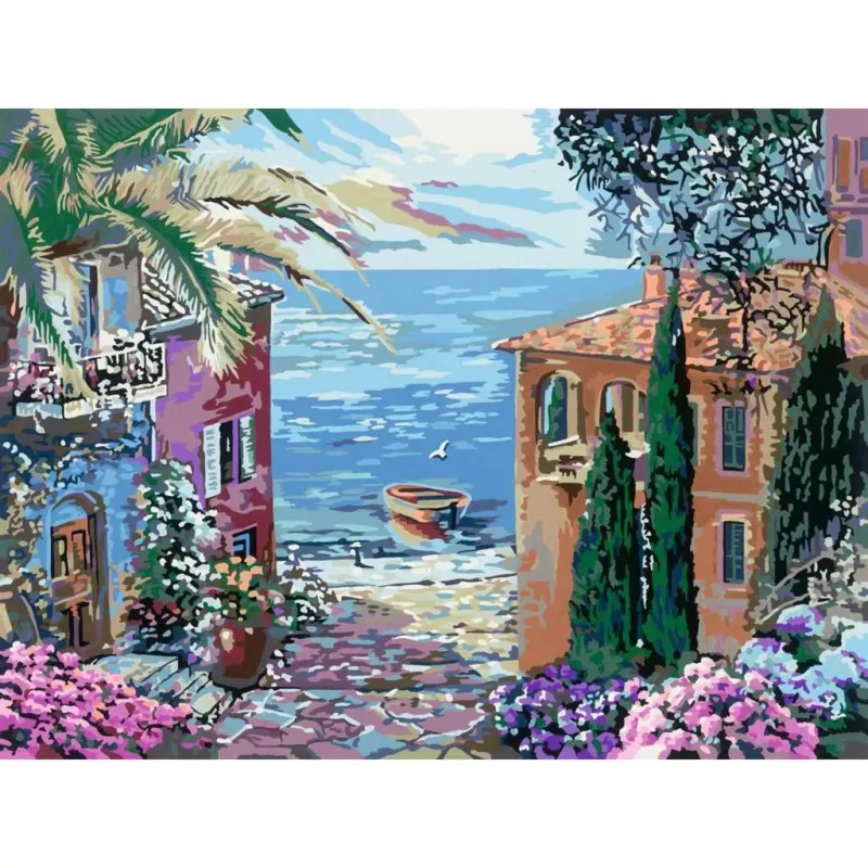 Ravensburger gleznošanas komplekts CreArt Vidusjūras ainava 23913 — krāsošana pēc numuriem