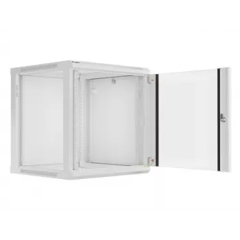 Lanberg pie sienas stiprināms instalācijas plaukts 19 inch 12U 600x600mm pelēks (stikla durvis)