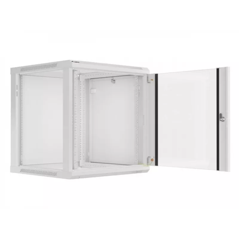 Lanberg pie sienas stiprināms instalācijas plaukts 19 inch 12U 600x600mm pelēks (stikla durvis)