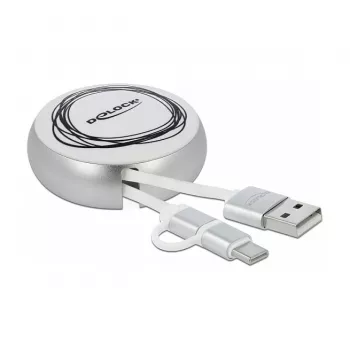 Ievelkamais kabelis DeLOCK USB 2.0 2-in-1 Type-A uz Micro-B un USB-C™