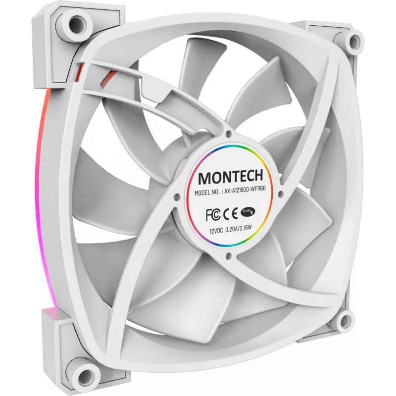 Montech AX120 120mm PWM ARGB korpusa ventilatori, 3 gab., balti
