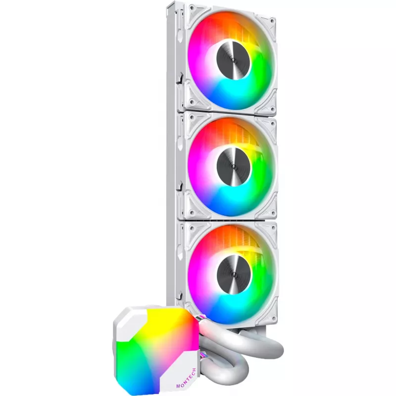 360mm radiators Montech HyperFlow ARGB 360 balta — 360mm šķidruma dzesēšanas radiators personālajiem datoriem