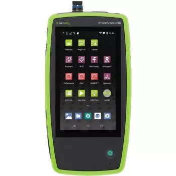 Tīkla testēšanas ierīce Fluke Networks EtherScope nXG EXG-300 — trīsjoslu Wi‑Fi (2.4/5/6 GHz), RJ-45, USB-A/C, darbināms ar baterijām, 5 collu LCD