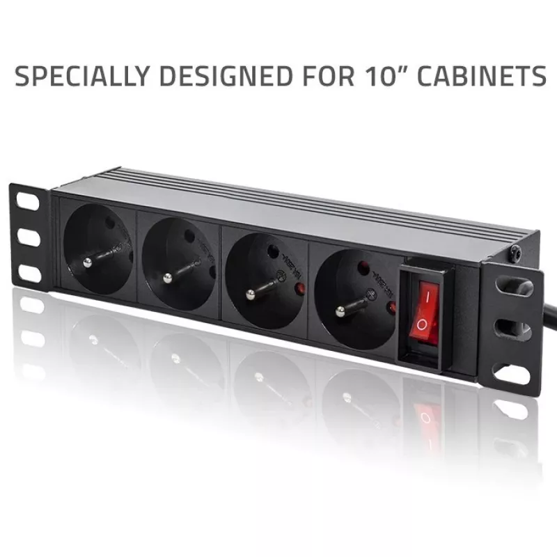 Qoltec Aluminum PDU for 10'' RACK | 1U | 16A | 4xFRENCH | 1.8m