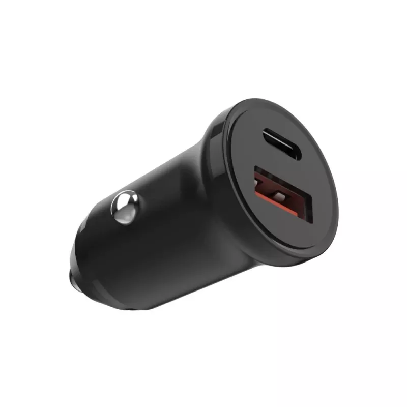 Auto lādētājs FIXED FIXCC20N-CU-BK — USB-C un USB-A porti, 20W izeja, kompakts automašīnas adapteris