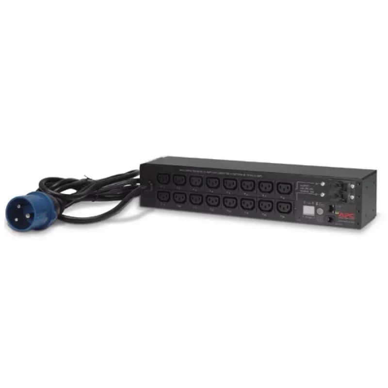 Strāvas sadales iekārta APC AP7922B — 16 C13 kontaktligzdas, mērīta un pārslēdzama PDU, 2U, 200–230 V, 32 A, 3,05 m kabelis, melna