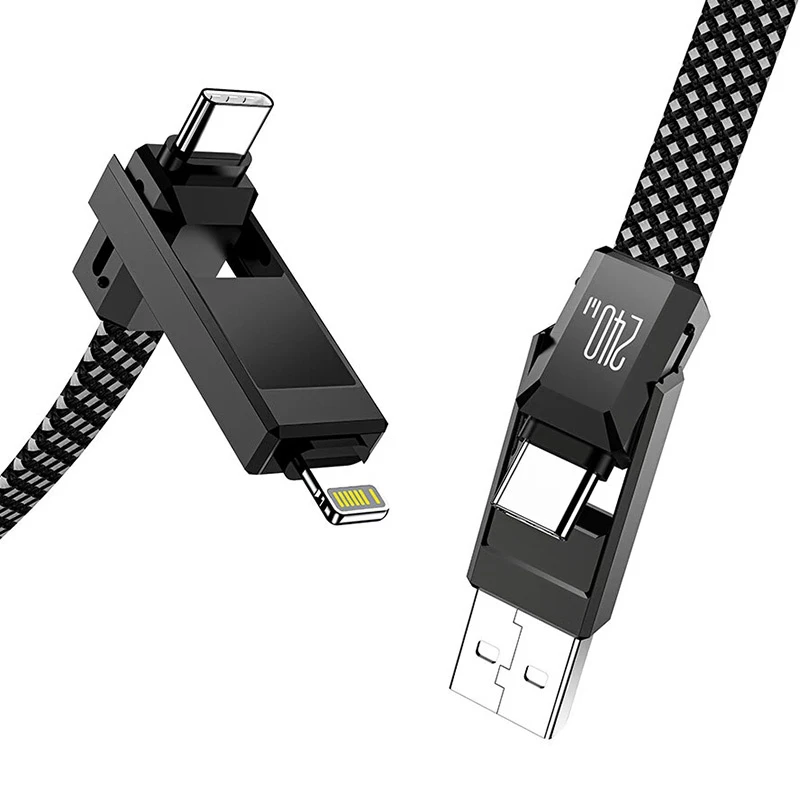 4-in-1 kabelis BlitzWolf BW-HDC7 — USB-C, Lightning, USB-A, Micro-USB 1,2 m 240 W melns