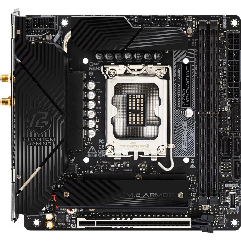 Mātesplate ASRock Z790I LIGHTNING WIFI — Intel Z790, LGA 1700, Mini-ITX, DDR5 līdz 8600 MHz, 2x DIMM, Wi‑Fi 6E, 2.5Gb LAN, 2x M.2