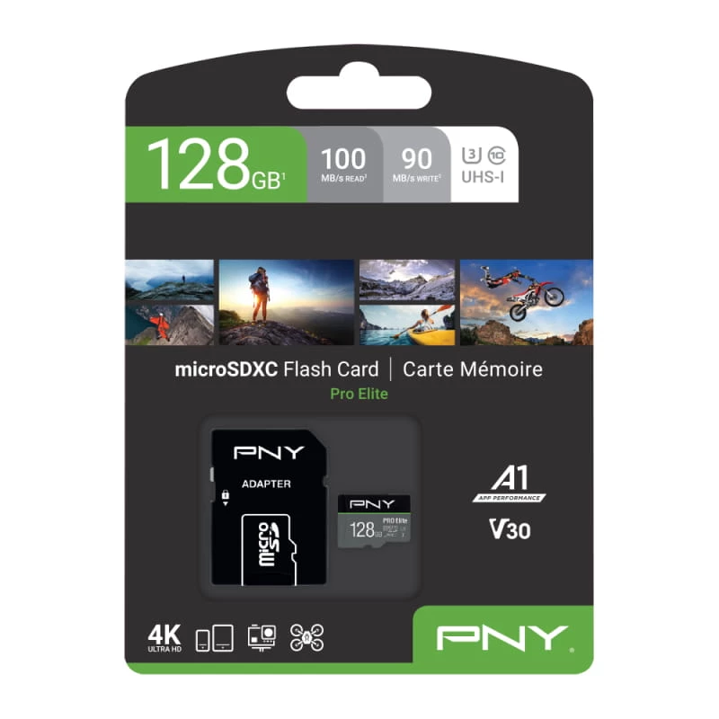 MicroSDXC zibatmiņas karte PNY PRO Elite 128 GB UHS-I modelis P-SDU128V31100PRO-GE
