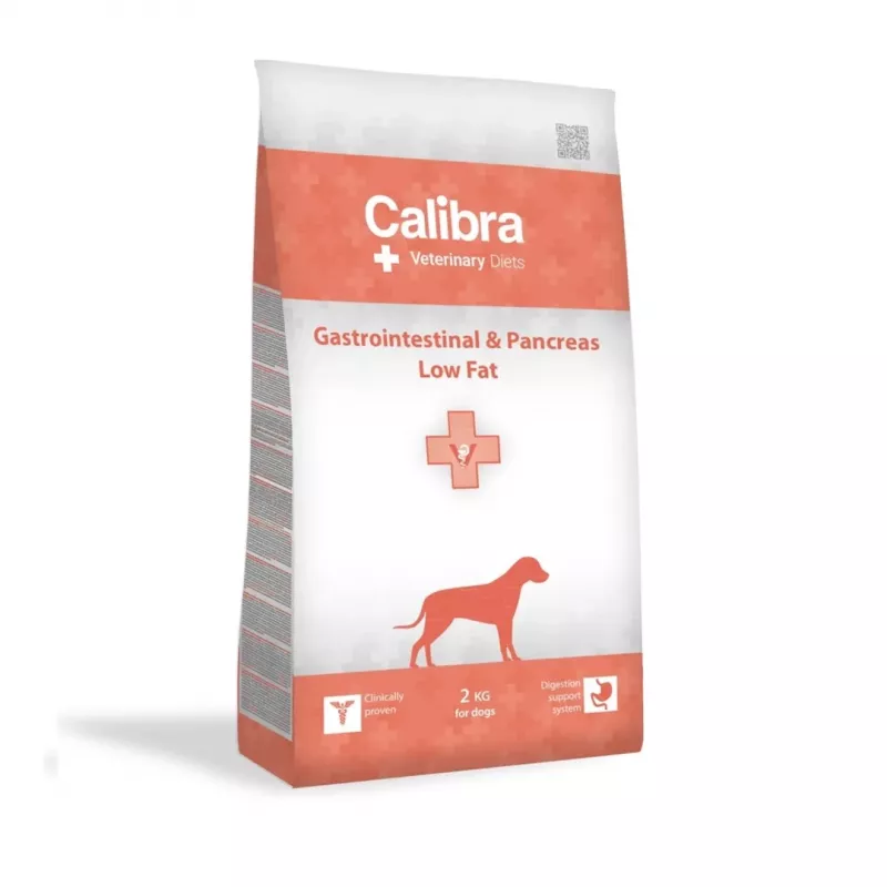 Sausā suņu barība Calibra Veterinary Diets Gastrointestinal & Pancreas Low Fat — Lasis, 2 kg, 26% olbaltumvielu, 8% tauku, bez lipekļa un sojas