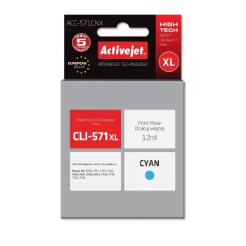 Activejet ACC-571CNX tinte (aizstāj Canon CLI-571XLC; Supreme; 12 ml; ciāna)