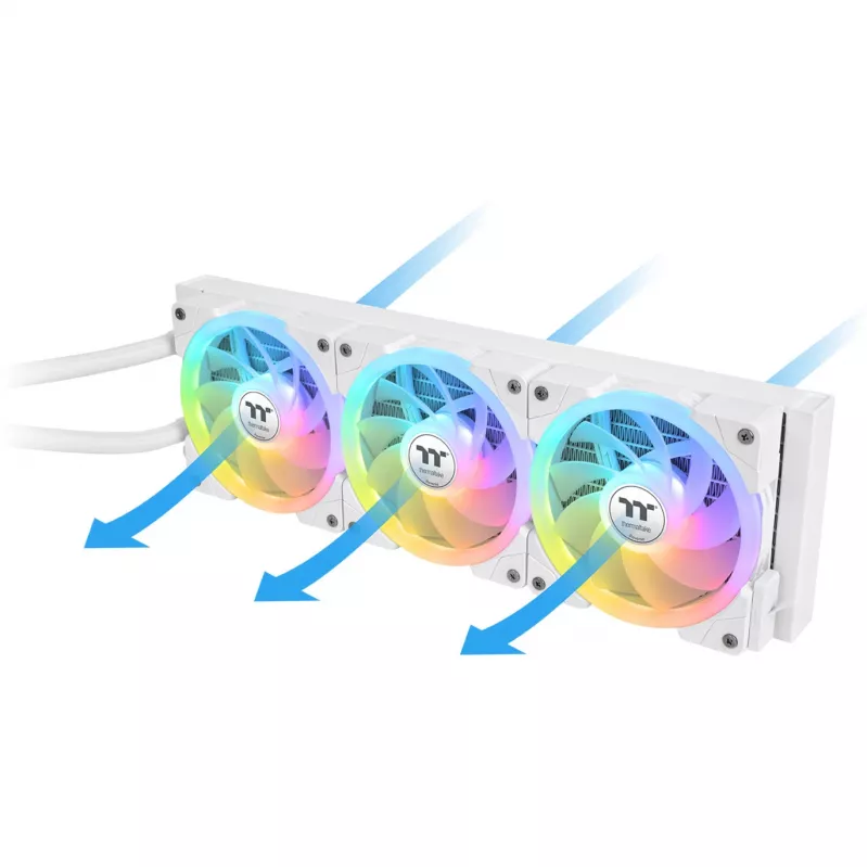 Viss vienā šķidruma dzesētājs THERMALTAKE MAGFloe 420 Ultra ARGB ar 140 mm ventilatoriem, 500–2000 RPM, balts