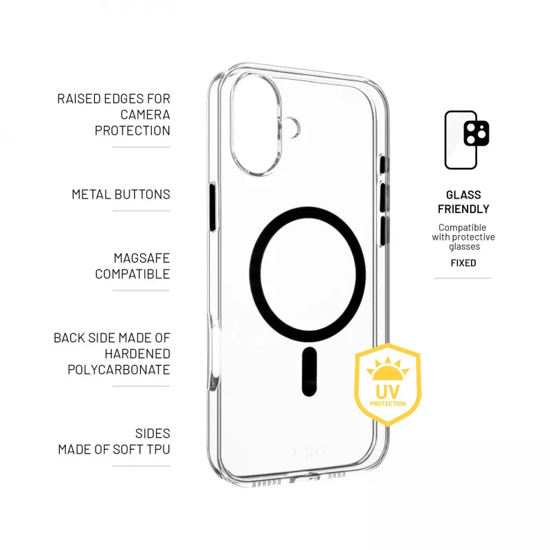 Fixed | MagPurity | Aizmugures vāciņš | Apple | iPhone 16 Plus | TPU | Caurspīdīgs, Melns