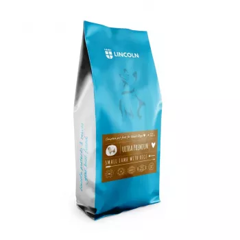 Sausā suņu barība Lincoln Ultra Premium Adult Small Lamb ar rīsiem 12 kg — 24% olbaltumvielu, 14% tauku