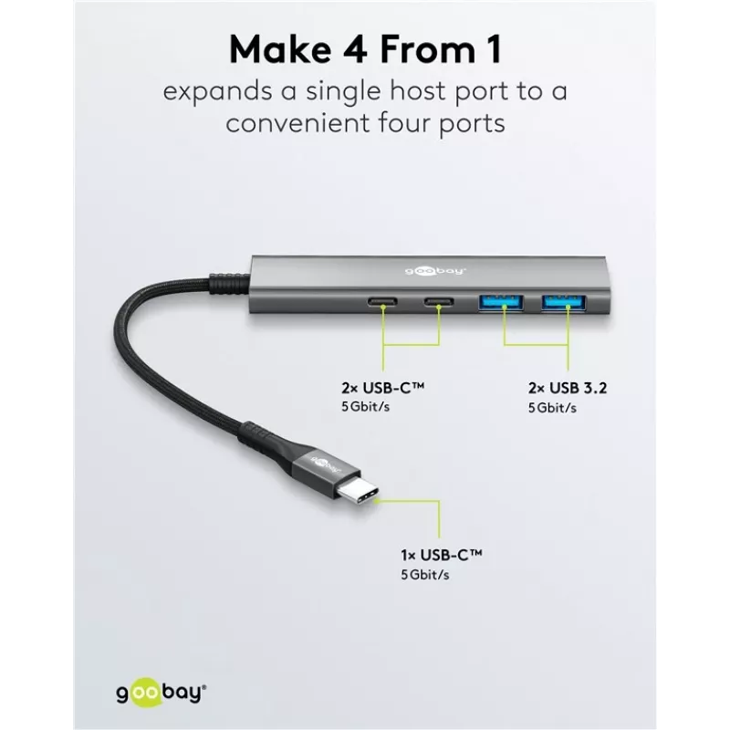 Goobay Slim 4-Port USB-Hub USB-C uz/USB-A 5 Gbit/s - Plug USB 3.2 (76563)