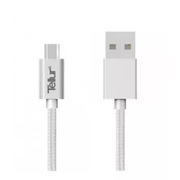 USB uz Micro USB datu kabelis Tellur Nylon Braided 1 m sudraba krāsā