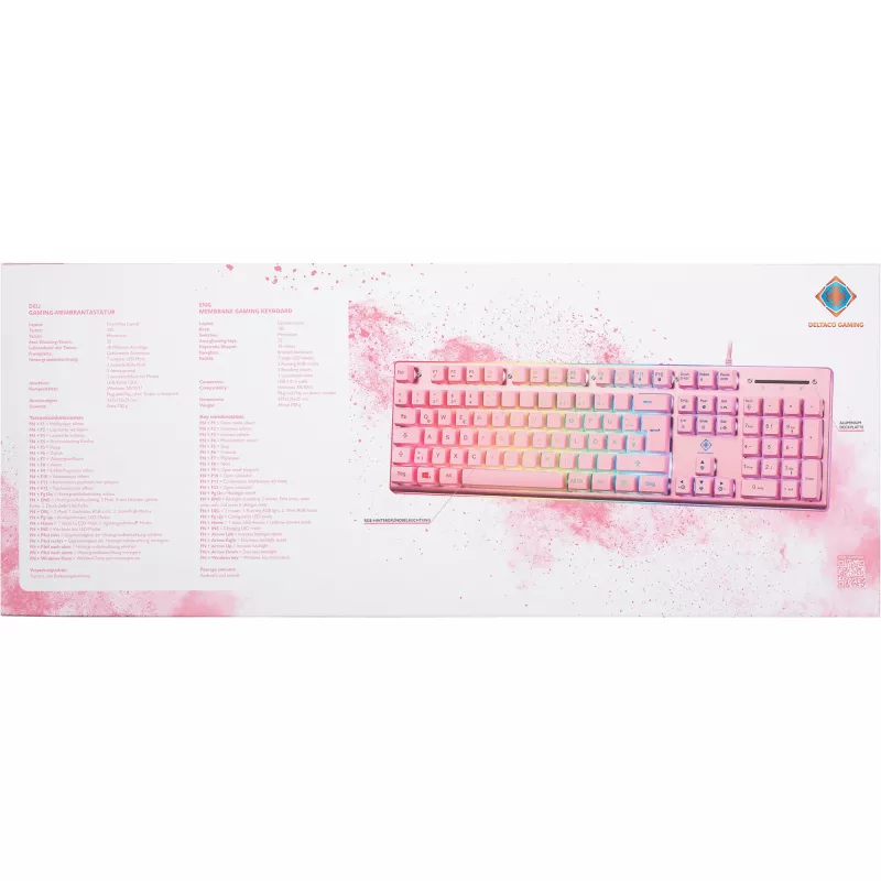 Deltaco GAM-021-RGB-P-DE - pilna izmēra (100%) - USB - membrānas taustiņu slēdzis - QWERTZ - Rozā