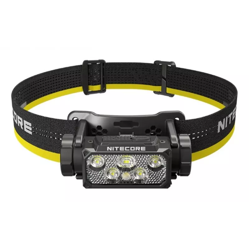 Galvas lukturītis Nitecore HC60 UHE ar 4000 mAh akumulatoru, 6 LED, ūdensizturīgs, triecienizturīgs, melns/dzeltens