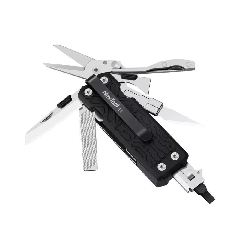 Multitool Nextool E1 10-in-1 kabatas daudzfunkcionālais instruments, melns, salokāms nazis, 94 g, salocīts 7.9 cm