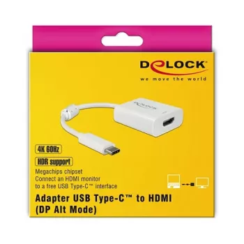 Video kabeļa adapteris DeLOCK 63937 USB Type-C uz HDMI 0.1m Balts