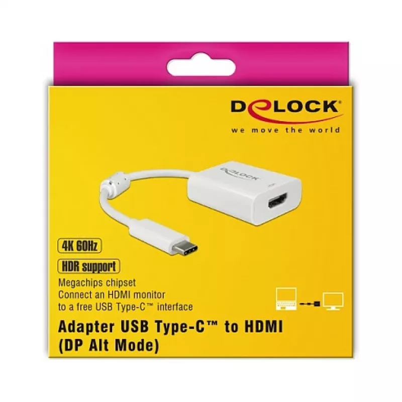 Video kabeļa adapteris DeLOCK 63937 USB Type-C uz HDMI 0.1m Balts
